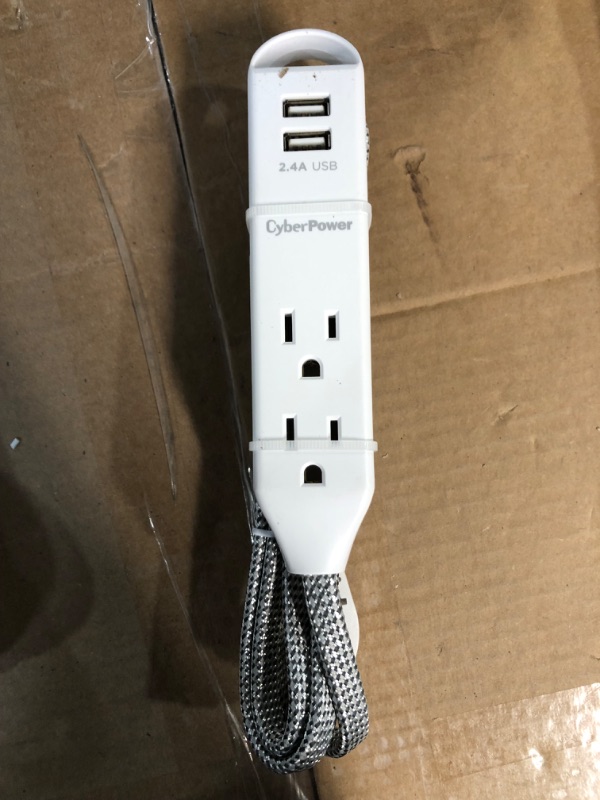 Photo 2 of [New] 6 ft. 15-Watt 3-Outlet Surge Protector USB-A 2.4 Amp USB-C 400 Joules Braid Cord
