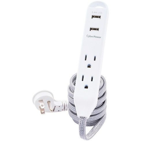Photo 1 of [New] 6 ft. 15-Watt 3-Outlet Surge Protector USB-A 2.4 Amp USB-C 400 Joules Braid Cord

