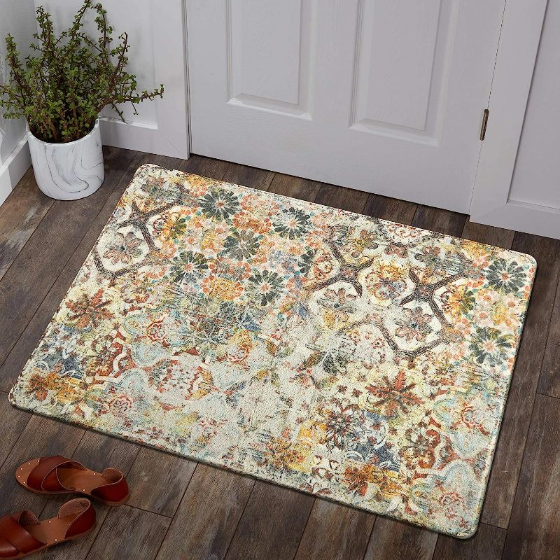 Photo 1 of [See notes] Lahome Boho Floral Medallion Area Rug - 46x24" Washable Entryway Rug 
