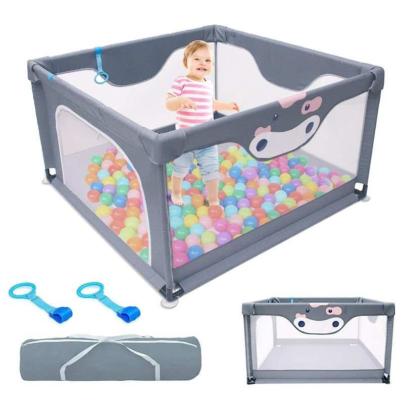 Photo 1 of Baby Playpen - WGKLLY Playpen for Babies and Toddlers, Easy to Set Up & Clean Play Pen, Safety Baby Fence Play Yard with Zipper Door, Breathable Mesh Side, Anti-Slip Base, Carry Bag for Indoor&Outdoor