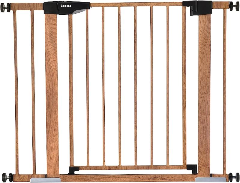 Photo 1 of Babelio Metal Baby Gate with Grey Wood Pattern, 29-40" Easy Install Pressure Mounted Dog Gate