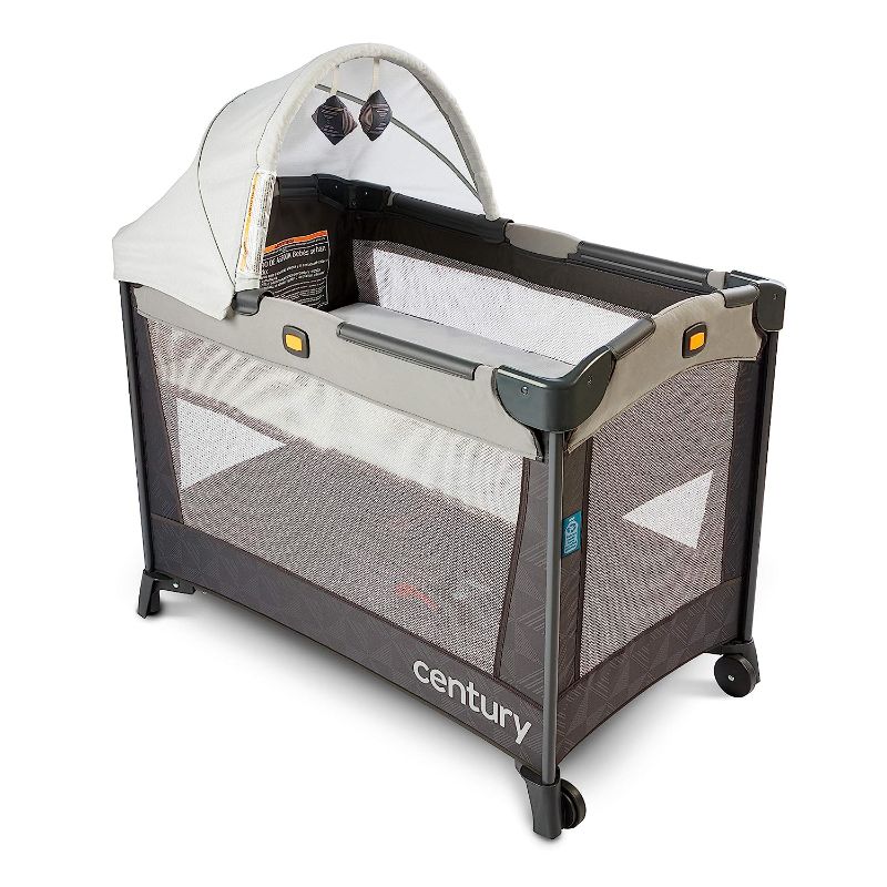 Photo 1 of Century Travel On LX 2-in-1 Compact Playard with Bassinet, Playpen with Sheet Included, Metro Grey