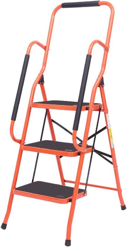 Photo 1 of 3 Step Ladder Safety Tool Ladder Folding Anti-Slip Step Stool Ladder Padded Side Handrails 