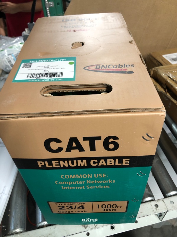 Photo 2 of 550MHZ CAT6 Plenum Cable 1000ft Blue, 23AWG 4Pair, Solid Network Cable Unshielded Twisted Pair (UTP), Available in Blue, White, Yellow, Gray, Purple, Green & Black (Blue)