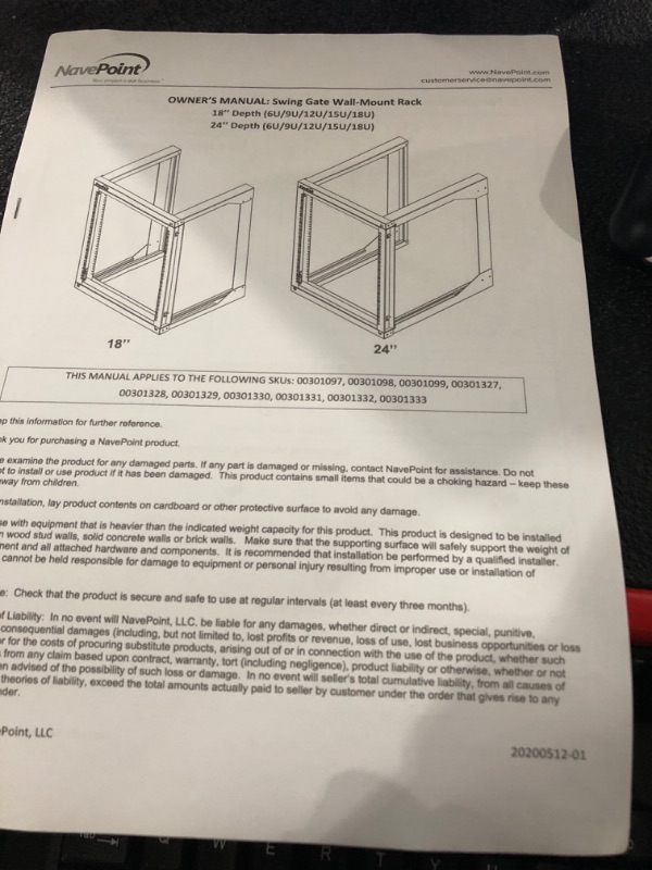 Photo 2 of NavePoint 12U Wall Mount Open Frame Network Rack, Swing Out Hinged Gate,