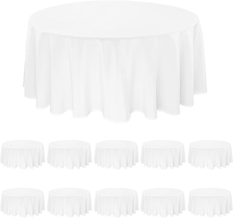 Photo 1 of **SEE NOTES**Jelyne 10 Pack Thick Round Polyester Tablecloth 90 Inch White Table Cloth Stain and Wrinkle Resistant