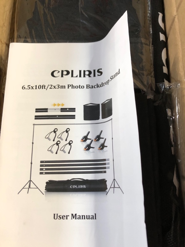 Photo 2 of Photo Backdrop Stand, CPLIRIS 6.5x10ft Adjustable Parties Background Support with 4 Spring Clips, 2 Sandbag, 4 Backdrop Holder Clip 