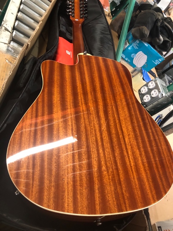 Photo 3 of **HAS A CRACK AT BASE OF NECK**
Vangoa 12 String Guitar, Acoustic-electric Dreadnought Cutaway Guitar Bundle, Sapele Body, Natural, Gloss(VA21CE NT12) Sapele Top