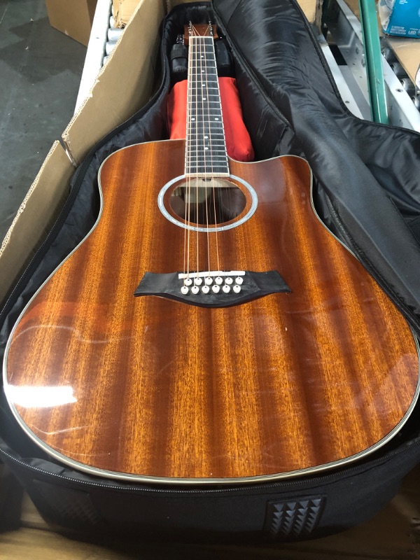 Photo 7 of **HAS A CRACK AT BASE OF NECK**
Vangoa 12 String Guitar, Acoustic-electric Dreadnought Cutaway Guitar Bundle, Sapele Body, Natural, Gloss(VA21CE NT12) Sapele Top