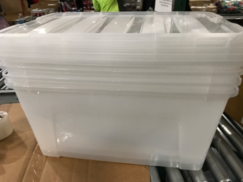 Photo 2 of **Minor Damage** IRIS USA 72 Qt. Plastic Storage Bin Tote Organizing Container with Durable Lid  4 Pack, Crystal Clear
