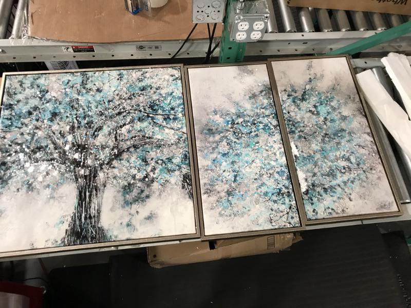 Photo 2 of Abstract Trees Wall Art Framed: Teal Blue 48"x24"