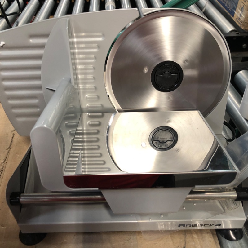 Photo 3 of *USED* Meat Slicer, Anescra 200W Electric Deli Food Slicer with Two Removable 7.5’’ Stainless Steel Blades -Silver