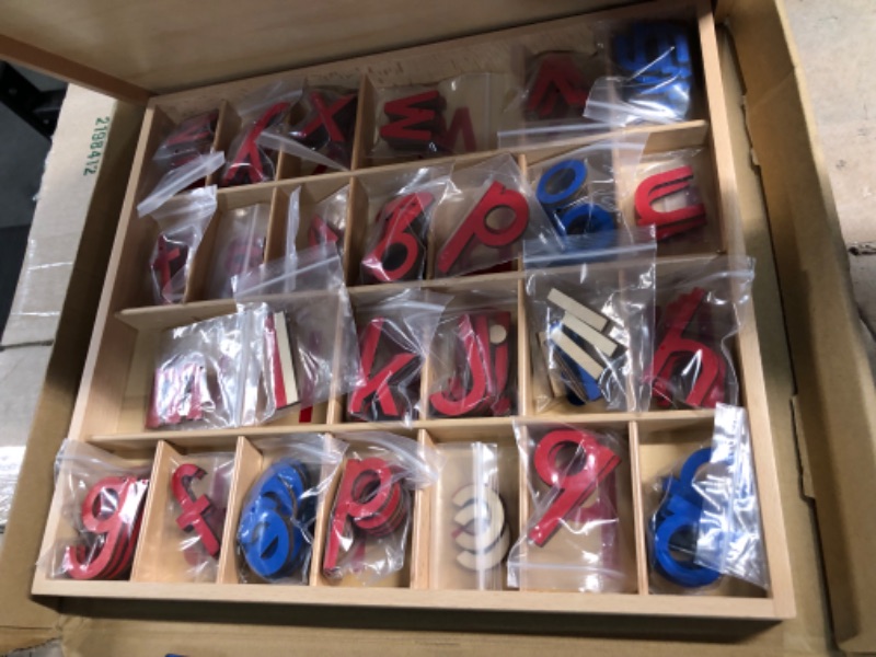 Photo 3 of Elite Montessori Wooden Movable Alphabet with Box Preschool Spelling Learning Materials (Red & Blue, 5mm Thick)