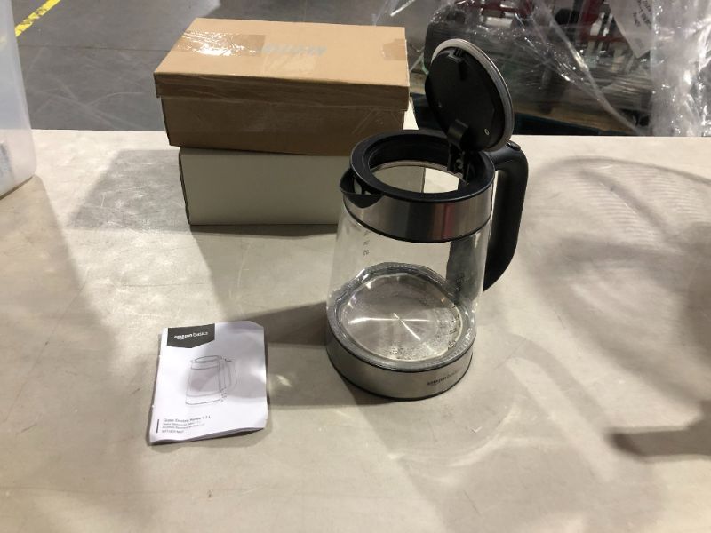 Photo 2 of ***MISSING PARTS - USED - SEE NOTES***
Amazon Basics Electric Glass and Steel Hot Tea Water Kettle, 1.7-Liter