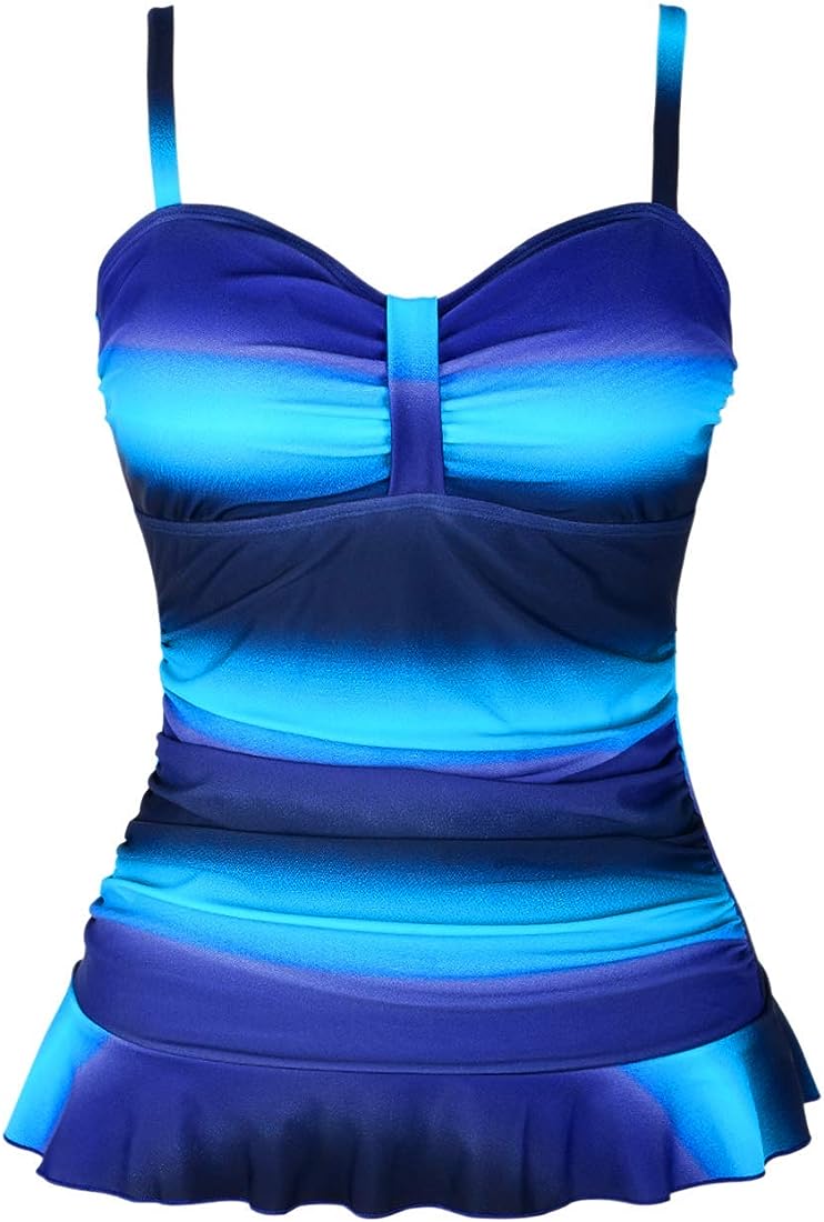 Photo 1 of Hilor Women's 50's Retro Ruched Tankini Swimsuit Top with Ruffle Hem size US 20