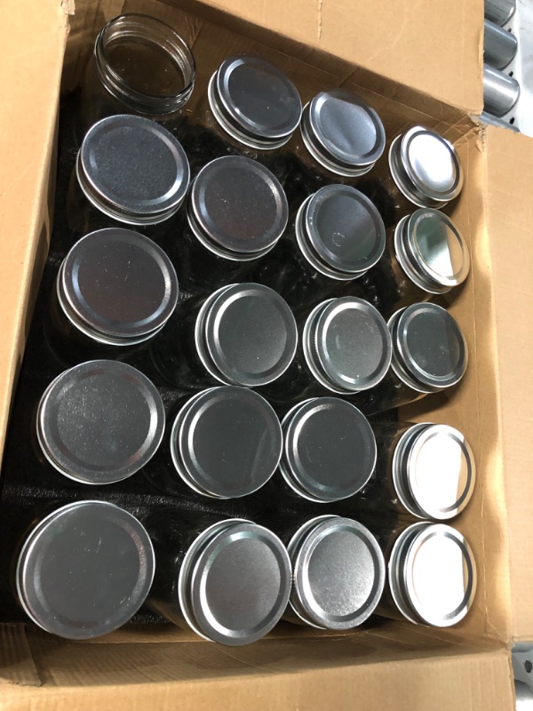 Photo 2 of (MISSING ONE LID) 20 Pack Glass Mason Jars, 12 oz Clear Glass Jars with Regular Mouth and Silver Metal lids, Canning Jars for Food Storage, Vegetables and Dry Food, Includes 30 Black Labels 12 oz - 20 Pack