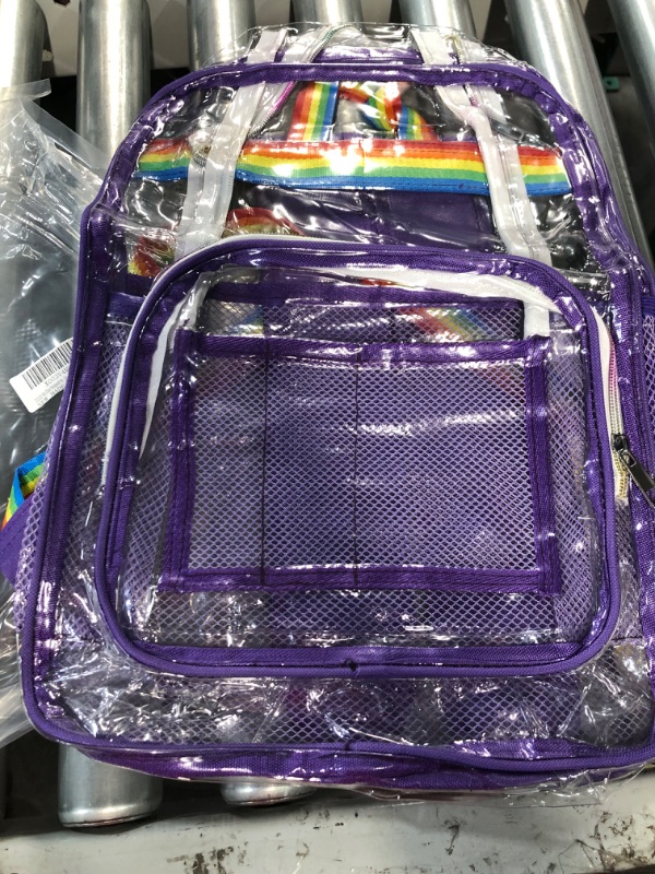 Photo 3 of DZLUSJ 3Pcs Clear Backpack Set With Lunch Bag Pencil Case Pouch Heavy Duty Thick PVC Transparent Backpack for Kids and Fans Back to School Supplies(Purple)