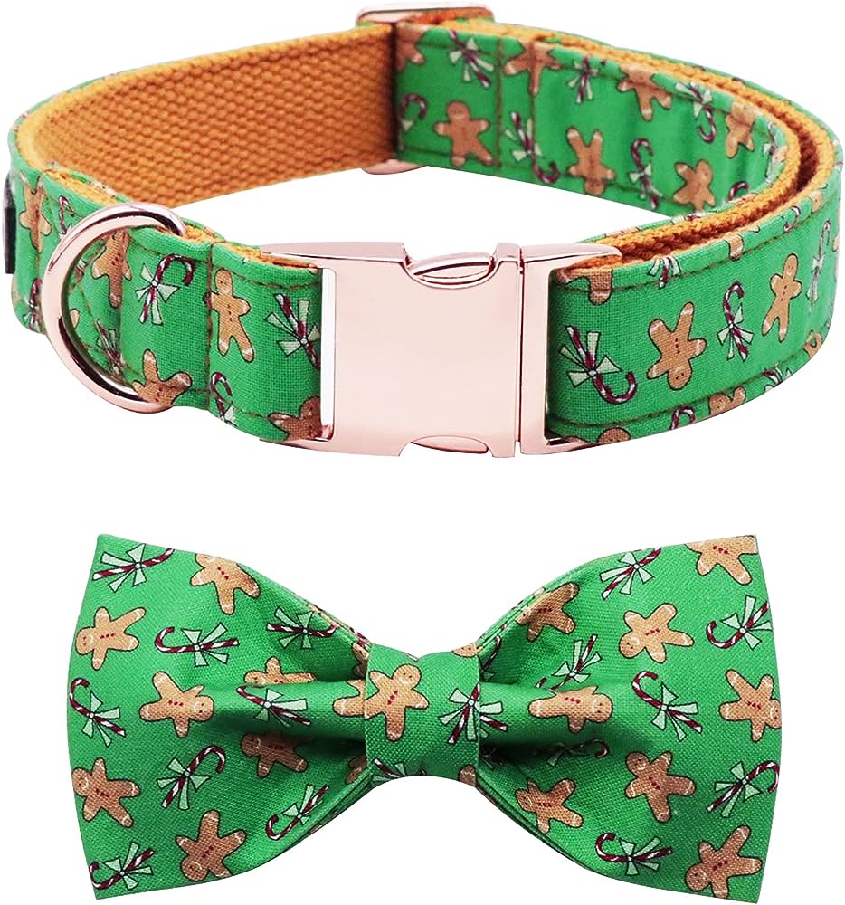 Photo 1 of Lionet Paws Dog Collar with Bow Tie - Soft Comfortable Adjustable Christmas Collars with Metal Buckle for Medium Dogs, Neck 13.5-22 Inches