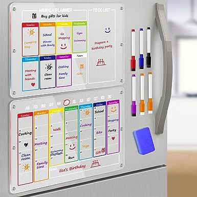 Photo 1 of UPOOETIL Magnetic Calendar for Fridge, Acrylic Clear Magnetic Dry Erase Board for Refrigerator, 15.75"x 11.81"
 