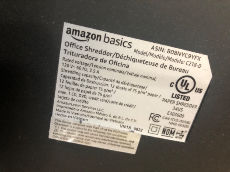 Photo 4 of UNABLE TO TEST, CHIPPED PIECE, HARD TO CONNECT ****Amazon Basics 12-Sheet High-Security Micro-Cut Paper