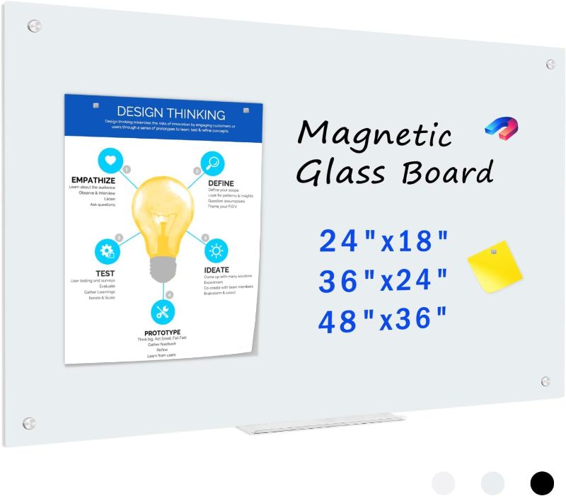 Photo 1 of QUEENLINK Magnetic Glass Whiteboard, 36 x 24 Inches Glass Dry Erase White Board, Wall Mounted Frameless Glass 