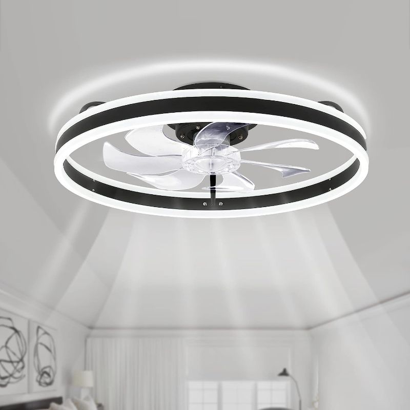 Photo 1 of  *STOCK PHOTO REFERENCE ONLY*Oaks Aura 20" Low Profile Ceiling Fan with Lights,Modern Flush Mount Indoor Ceiling Fans with Remote Control,Cell Phone APP Operation Ceiling Lighting Fixture for Bedroom Black