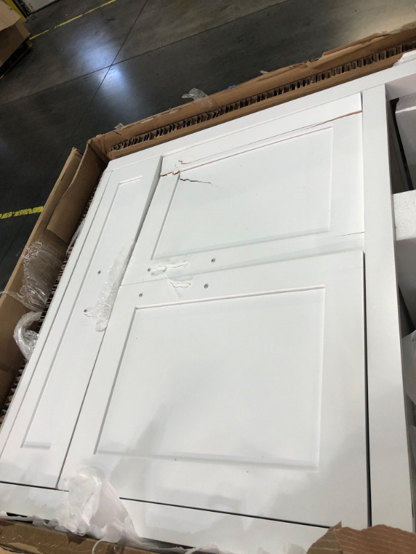 Photo 1 of *Door Damaged* Santa Monica 36 in. W x 21 in. D Vanity in White with a Marble Vanity Top in White with White Basin
