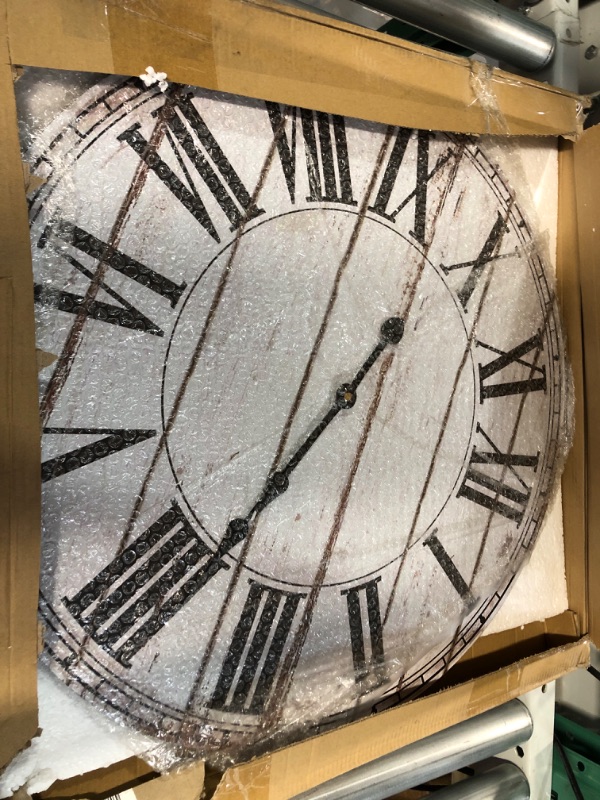 Photo 1 of **NON-FUNCTIONAL, Hand Bent And Battery Box Broken** BEW Large Wall Clock, 24 Inch Rustic White Farmhouse Shiplap Wood Decorate Wall Clock