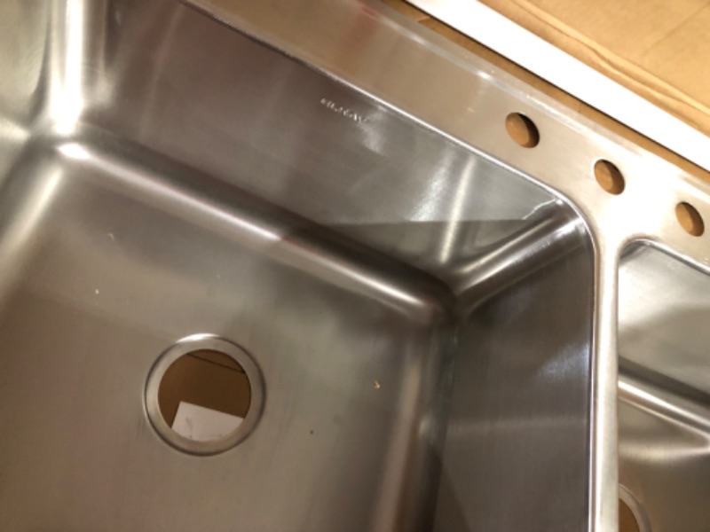 Photo 6 of [notes!] Elkay DLR4322103 Lustertone Classic Equal Double Bowl Drop-in Stainless Steel Sink 3 Faucet Holes