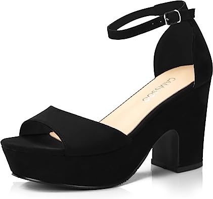 Photo 1 of CAMSSOO Women's Platforms Wedges Sandals, Black Suede. Size: 37