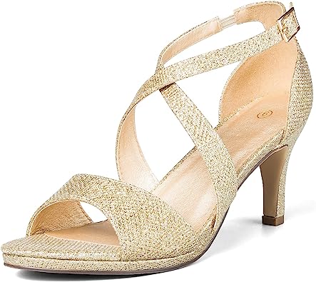 Photo 1 of mysoft Women's Sparkly Dressy Heel Sandals Strappy Wedding Shoes Open Toe Glitter Pump Stilettos SIZE 7