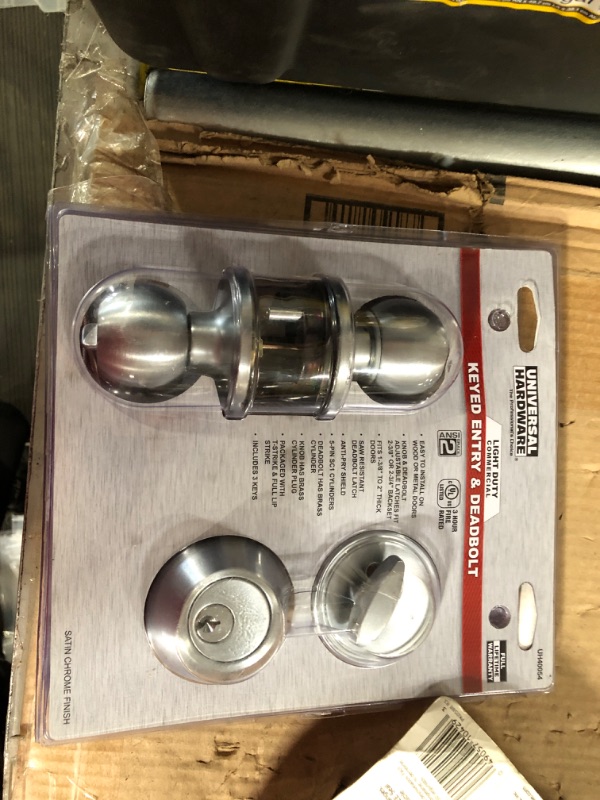 Photo 2 of Standard Duty Commercial Satin Chrome Keyed Entry Knob with Single Cylinder Deadbolt Combo