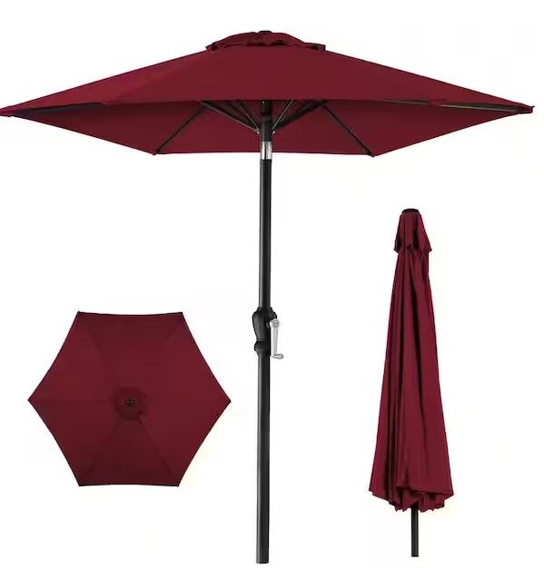 Photo 1 of 10 ft. Market Tilt Patio Umbrella in Burgundy