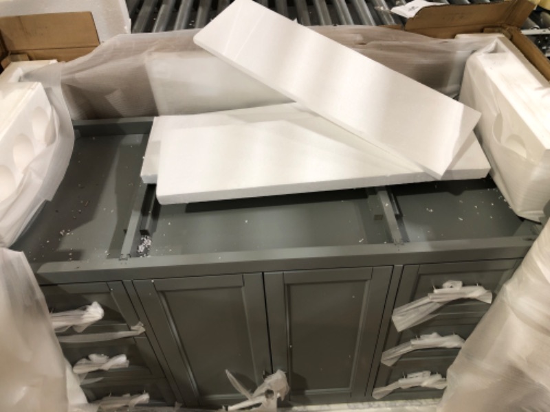 Photo 2 of **CORNER DAMAGE**
Stockham 49 in. W x 22 in. D Bath Vanity in Chilled Gray with Marble Vanity Top in Carrara White with White Basin
