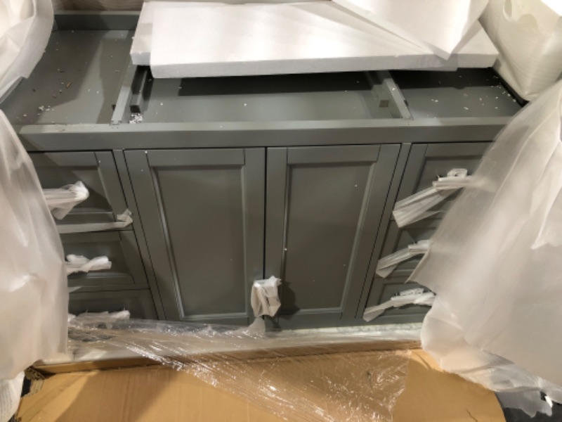 Photo 3 of **CORNER DAMAGE**
Stockham 49 in. W x 22 in. D Bath Vanity in Chilled Gray with Marble Vanity Top in Carrara White with White Basin
