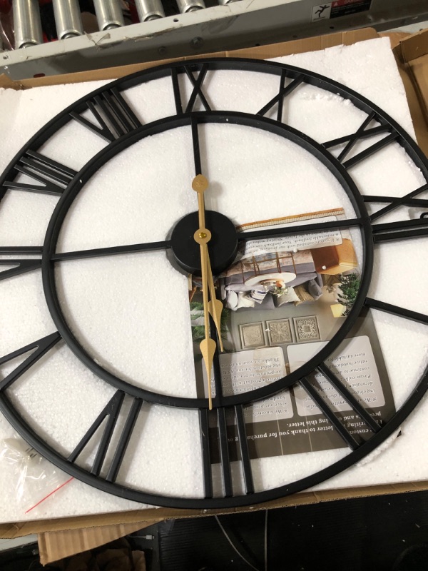 Photo 2 of **FOR PARTS OR REPAIR**
Wall Clock - 24 Inch Silent Non-Ticking Decorative Large Wall Clock, Battery Operated Metal Vintage Retro Roman Numerals Wall Clock for Living Room, Bedroom, Kitchen, Office, Cafe, Farmhouse Decor Black 24inch