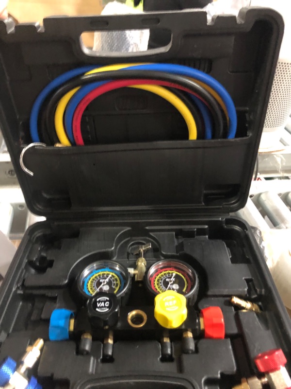 Photo 3 of Orion Motor Tech AC Vacuum Pump and Gauge Set, 4 Way AC Gauges and 4 cfm HVAC Vacuum Pump with Leak Detector 