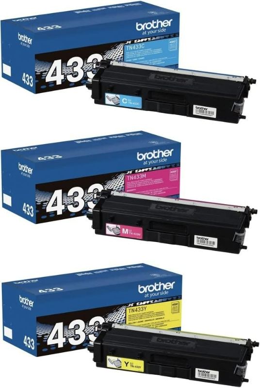 Photo 1 of PACK OF 4 OF 4 DIFFERENT COLORS****Brother Genuine High Yield Toner Cartridge, TN433BK, Replacement YELLOW,CYAN, MAGENTA, Black Toner