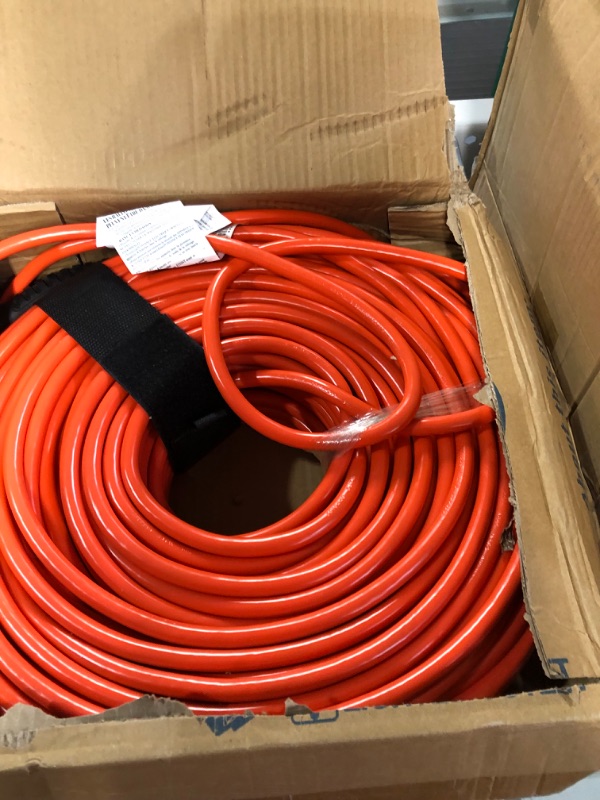 Photo 2 of 250 ft Outdoor Extension Cord Waterproof 12/3 Gauge Heavy Duty with Lighted end, Flexible Cold-Resistant 3 Prong Electric Cord Outside, 15Amp 1875W 12AWG SJTW, Orange, ETL HUANCHAIN Orange 250 foot