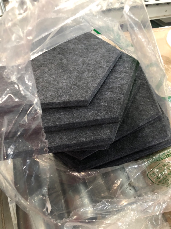 Photo 2 of **SEE NOTES**
12 Pcs Acoustic Foam Panels Self-Adhesive, 12" X 10" X 0.4" Hexagon Acoustic Panels Soundproof Padding Wall Tiles Panels High Density Sound Dampening Absorb Noise for Studio Home Office (Dark Grey) Dark Gray