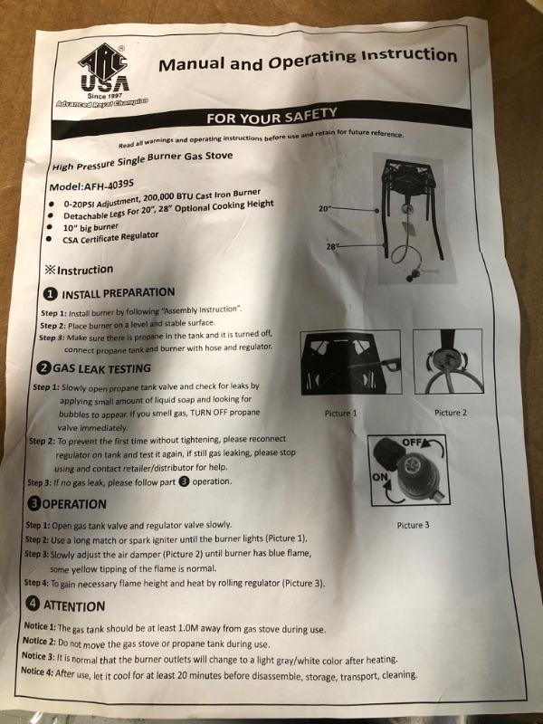 Photo 2 of ARC Cast Iron Single Burner Propane Stove, 200,000BTU High Pressure Outdoor Gas Stove Cooker,16"Square Stove,
