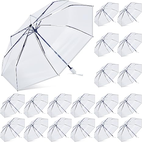 Photo 1 of 18 Pcs Clear Wedding Umbrellas Bulk Transparent Travel Umbrella Foldable Clear