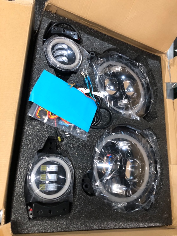 Photo 2 of *SEE NOTES WOLUEN 9 Inch RGB LED Headlights with Chasing RGB Halos - fit for 2018+ Wrangler JL and 2020+ Gladiator JT headlight replacement with APP controlled Chasing RGB halos Black-Chasing Halos