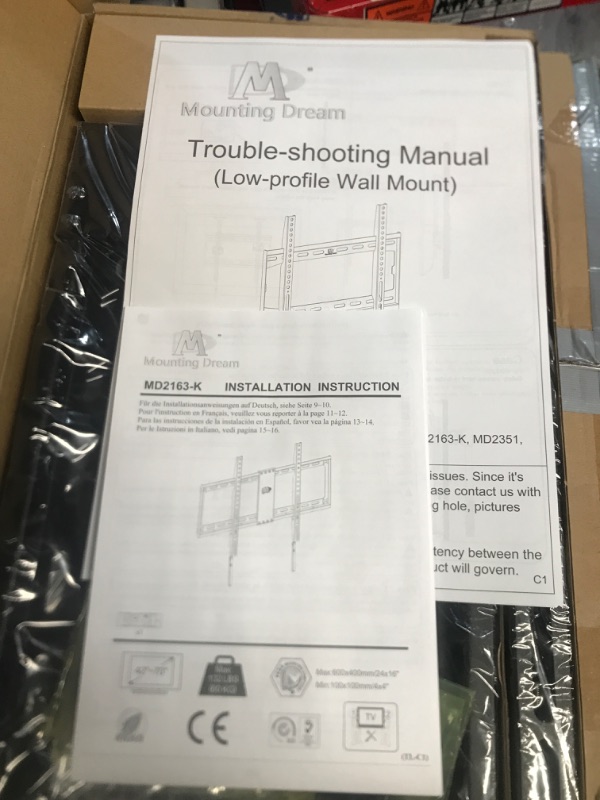 Photo 2 of *SEE NOTES Mounting Dream TV Mount Fixed for Most 42-70 Inch Flat Screen TVs, UL Listed TV Wall Mount Bracket up to VESA 600 x 400mm and 13