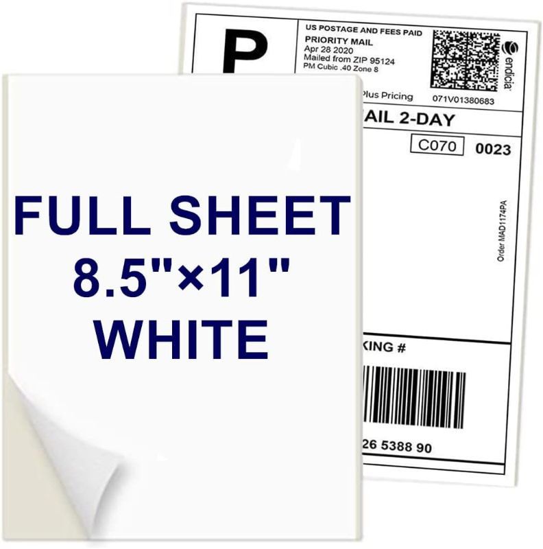 Photo 1 of 8.5" x 11" Shipping Labels Full Sheet Labels, Self Adhesive Printable White Sticker Paper
(100 Labels)