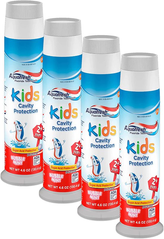 Photo 1 of Aquafresh Kids Fluoride Toothpaste Bubble Mint Pump - 4.6 oz, Pack of 4