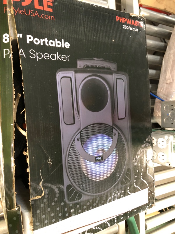 Photo 3 of 8’’ Portable PA Speaker System - Wireless BT Streaming PA & Karaoke Party Audio Speaker, Two Wireless Mic, Wired Microphone, Tablet Stand, Flashing Party Lights, MP3/USB//FM Radio - PHPWA8TB 8 inch Speaker System