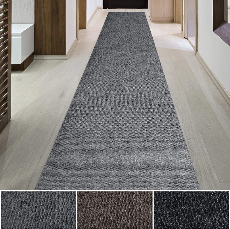 Photo 1 of  Indoor/Outdoor Utility Berber Loop Carpet Runner, grey 48x24"