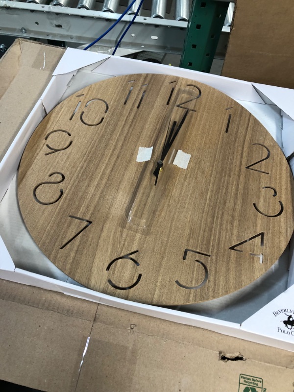 Photo 2 of ***WARPED*** Beverly Hills Polo Club Real Wood Wall Clock -18-Inch Battery Operated Handmade No Tick Clock