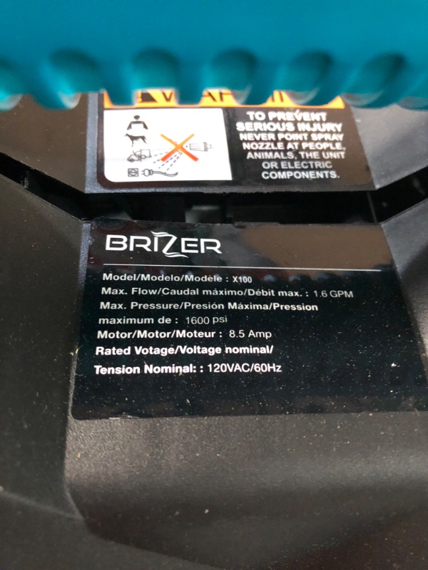 Photo 5 of [DAMAGE] BRIZER X100 - Compact Electric Pressure Washer 1600 PSI/1.6 GPM Power Washer 25ft